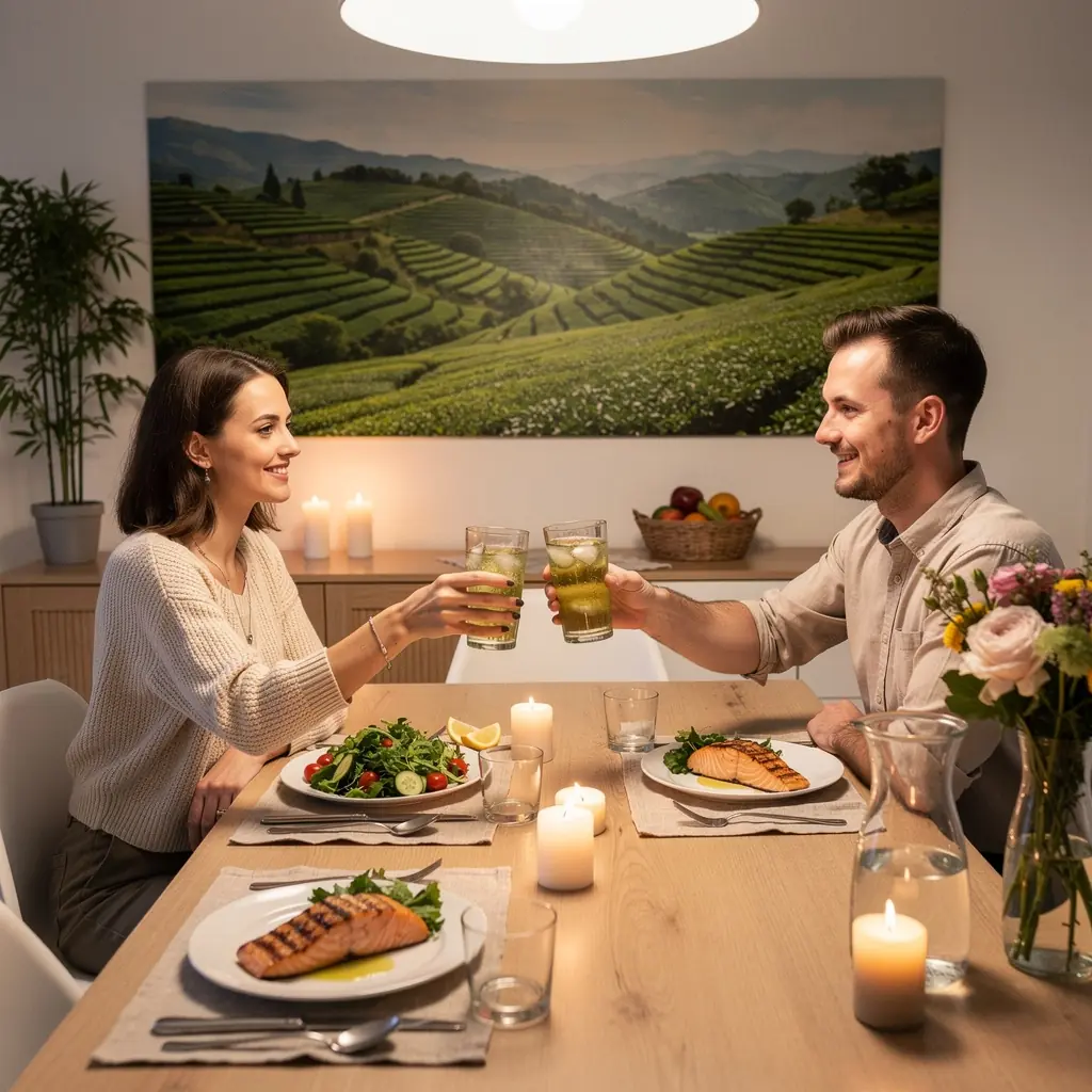 Šviežiai paruošta žalioji arbata, skirta kasdieniam vartojimui širdies sveikatai palaikyti.